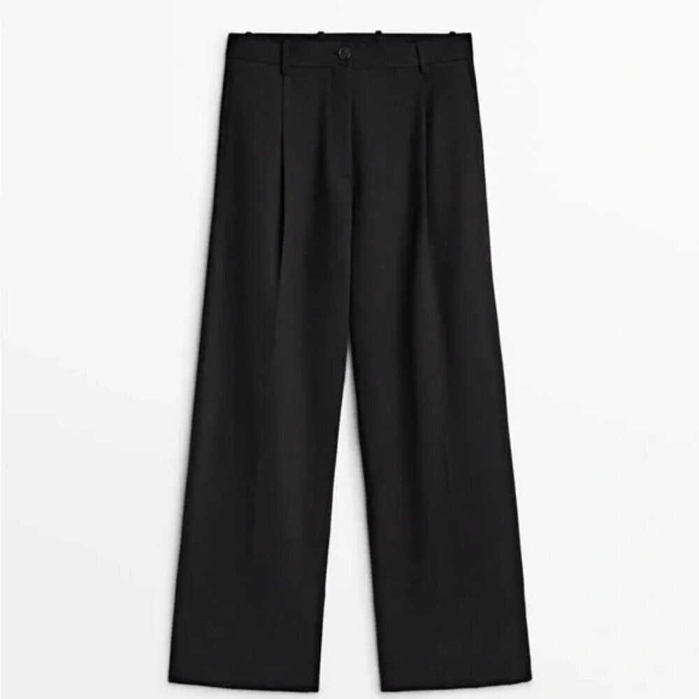 Massimo Dutti Full Lenght Wide Leg Darted Trouser Black 12